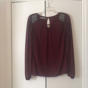 Long sleeve blouse with beaded shoulder detail
